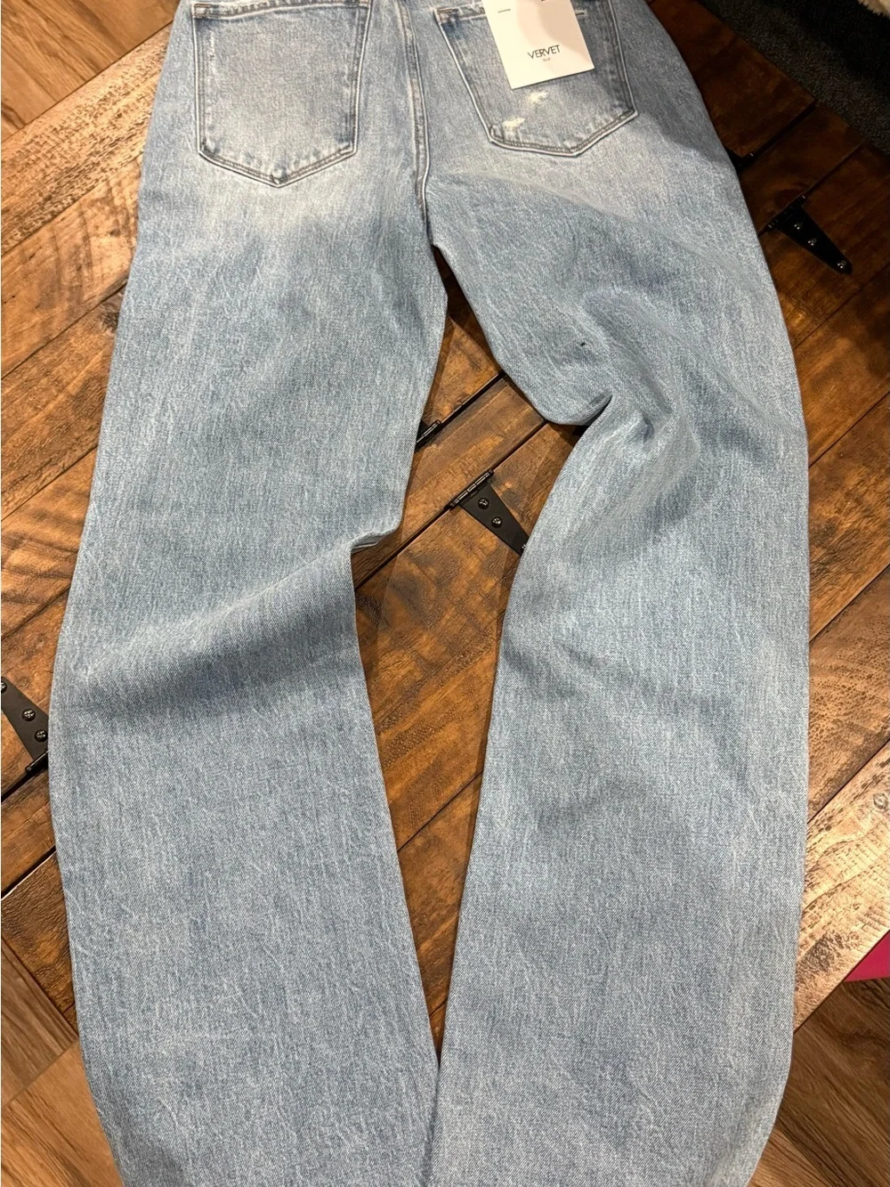 Leona by Vervet Light Blue distressed super high rise stretch straight jeans - Picture 4 of 5
